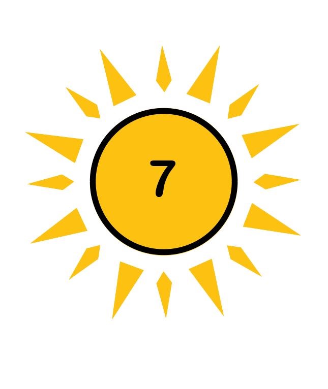 icono de sol amarillo con el número 7 en el centro