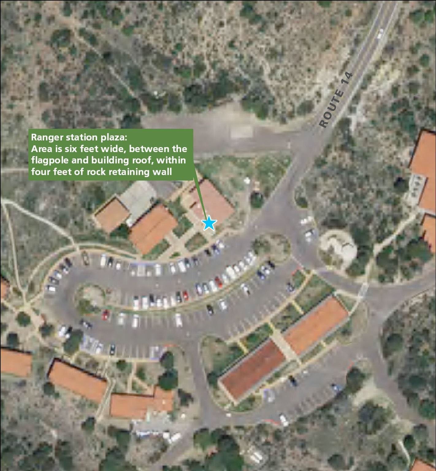 Map of the Chisos Basin Ranger Station area showing the location for sale or distribution of printed matter. Full description of map below image.