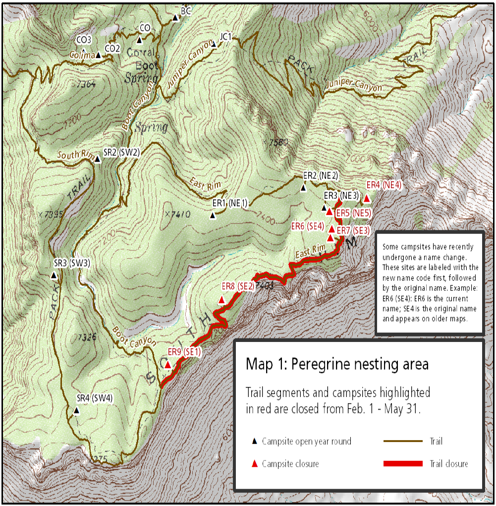 Map showing the peregrine falcon closure. Full description of map below image.