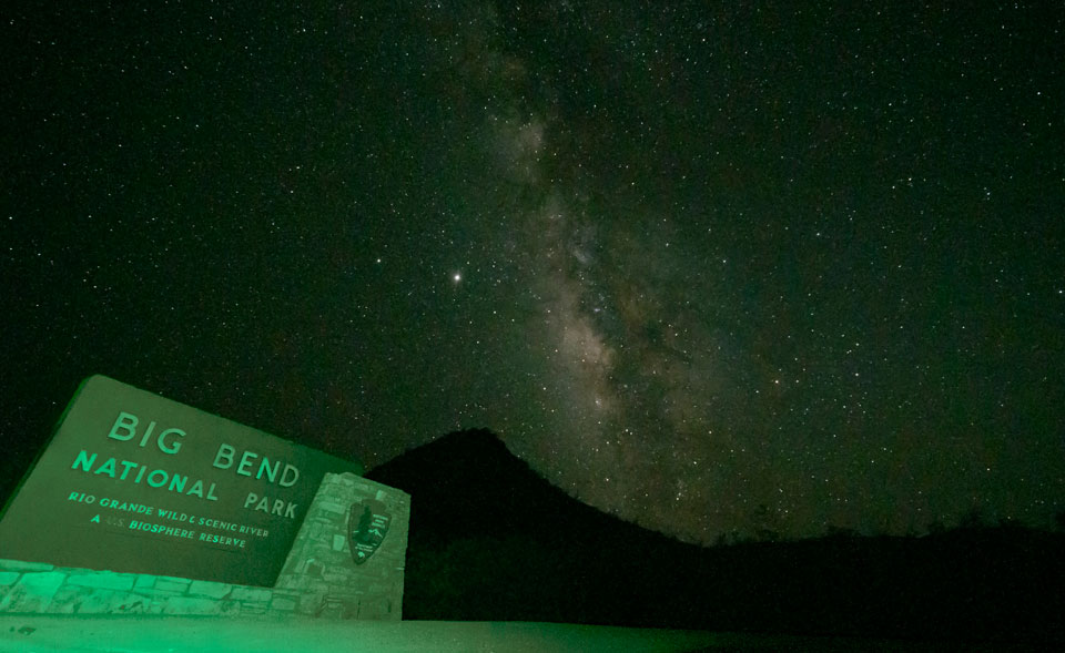 Nighttime at the park entrance