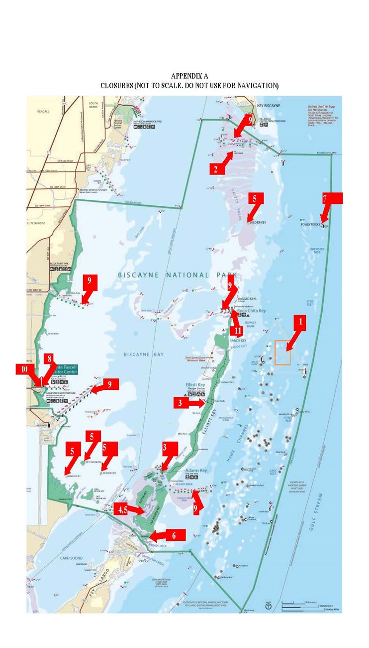Map of areas closed to the public in Biscayne National Park