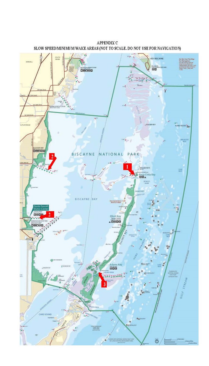 Map of slow speed minimum wake areas in Biscayne National Park
