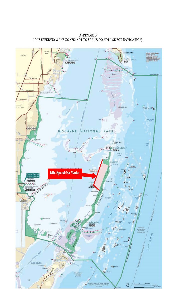 Map of idle speed and no wake zones in Biscayne National Park