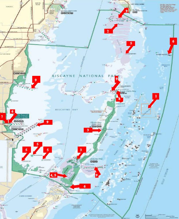 Map of areas closed to the public in Biscayne National Park
