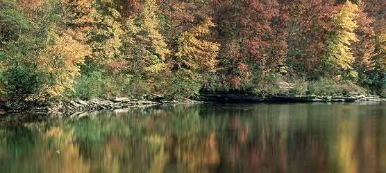 Fall colors reflect on thr Big South Fork River