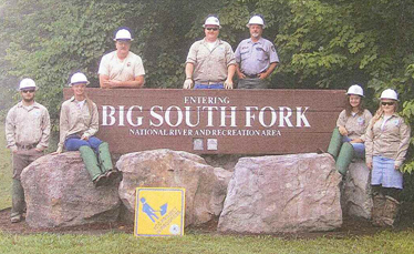 KY YCC youth standing in front of Big South Fork sign