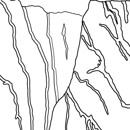 Black and white outline of a canyon with tall walls