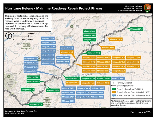 Graphic Map showing Helene Recovery Project Locations and Timeline