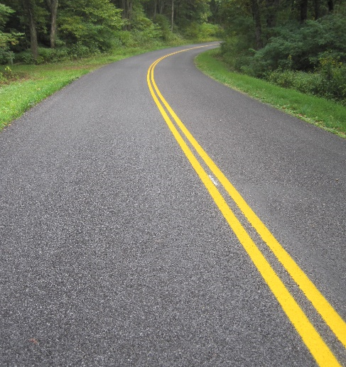 The Parkway motor road winds through a forested area.