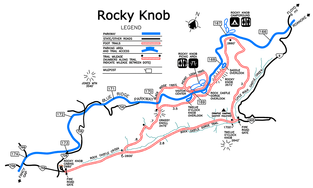 map of hiking trails in Rocky Knob area