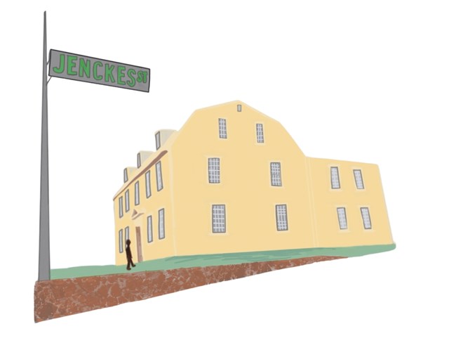 a drawing of a yellow colonial house