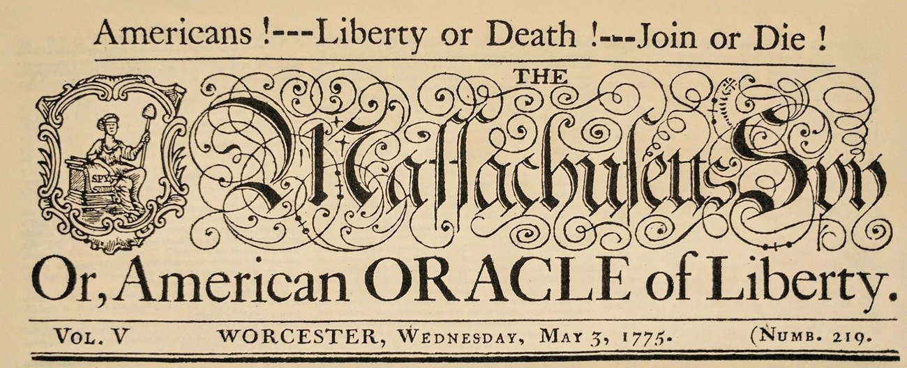 an image of the heading of the massachusetts spy, a newspaper.