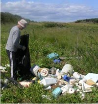A volunteer on calf island is astounded by how much trash accumulates on the island.