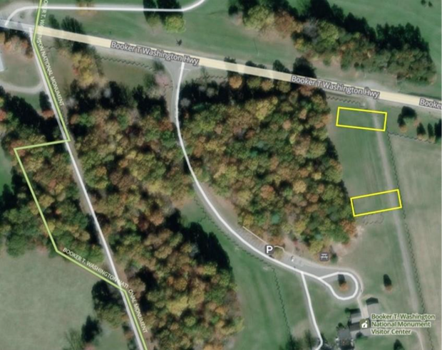 Map highlighting the location of both First Amendment areas.