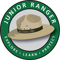 An image of a ranger hat with the words, Junior Ranger, Explore, Learn, Protect