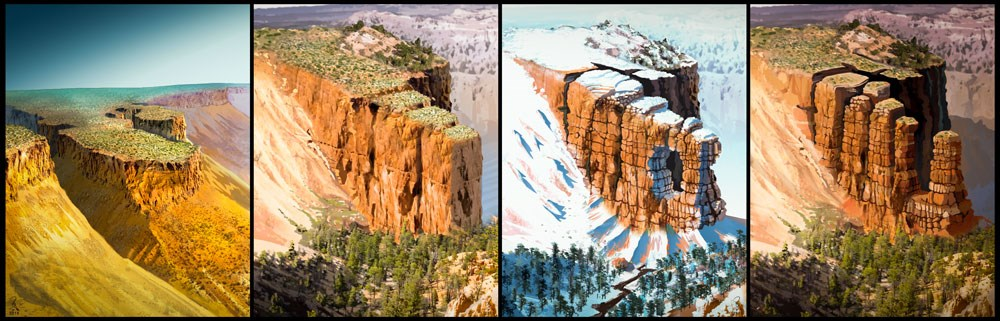 Sequence showing the show erosion of a hoodoo, from plateau to rock spire