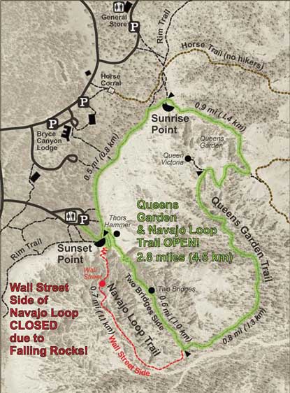 map of open and closed sections of Navajo Trail