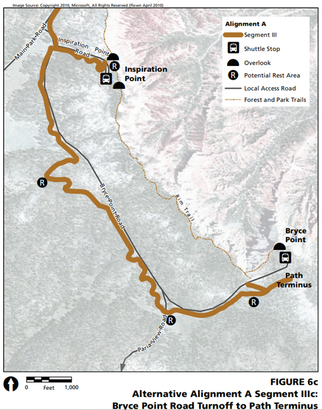 Construction Map showing new path from Route 63 to Bryce Point.