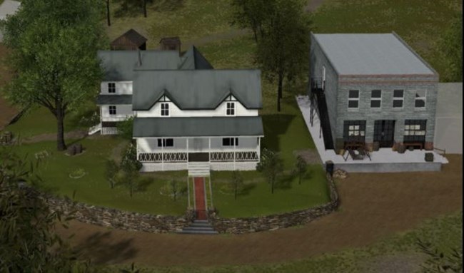 image of digital reconstruction of two buildings