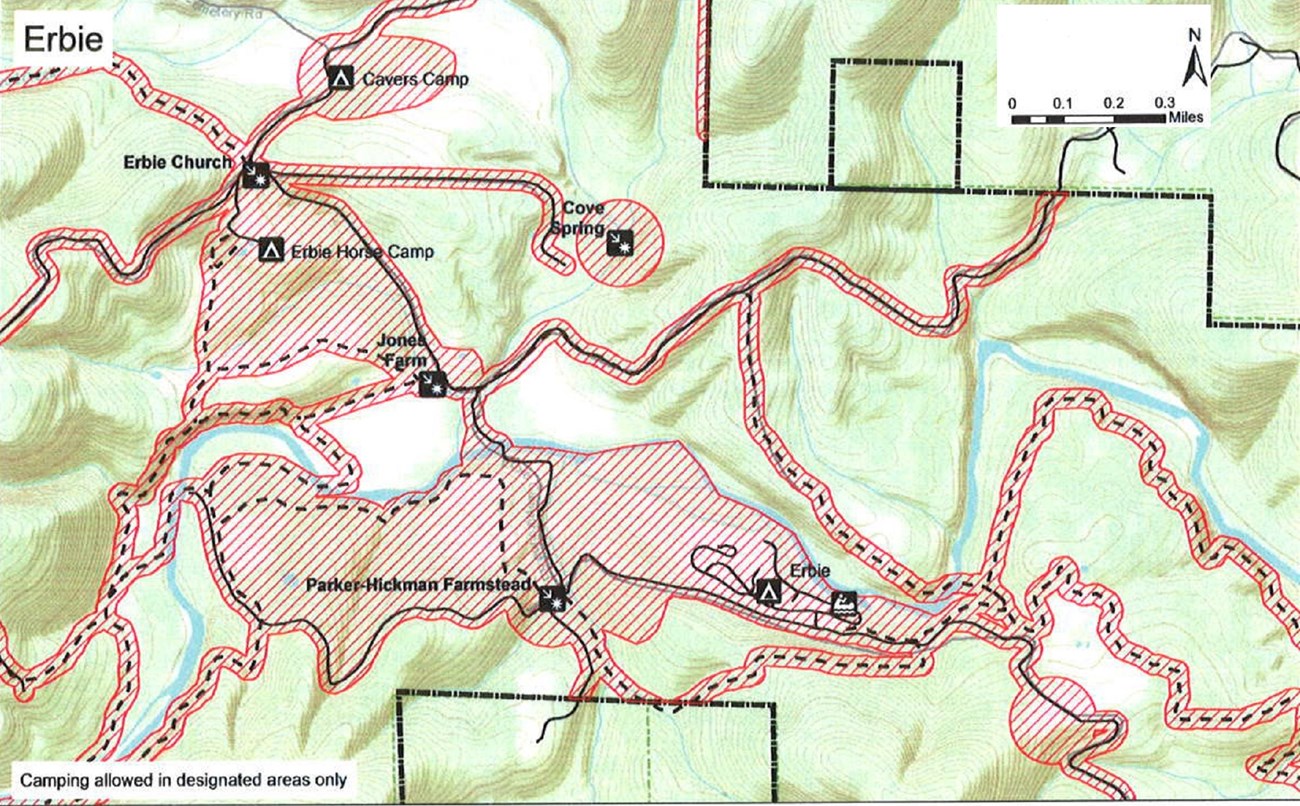 Buffalo River zigzags east-west through the center of the map. North is up. Areas listed in the caption, as well as trails and roads are closed.