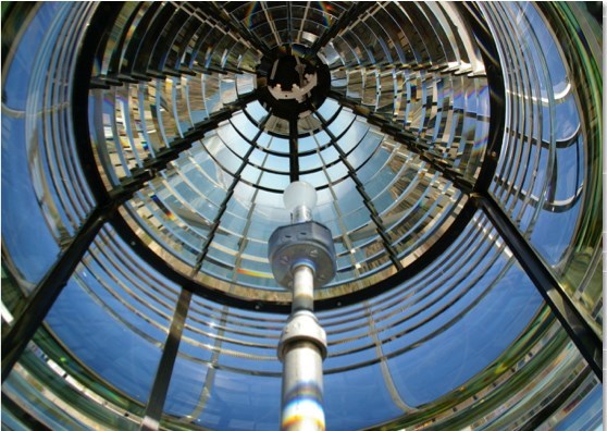 Fresnes lens light and glass ceiling.