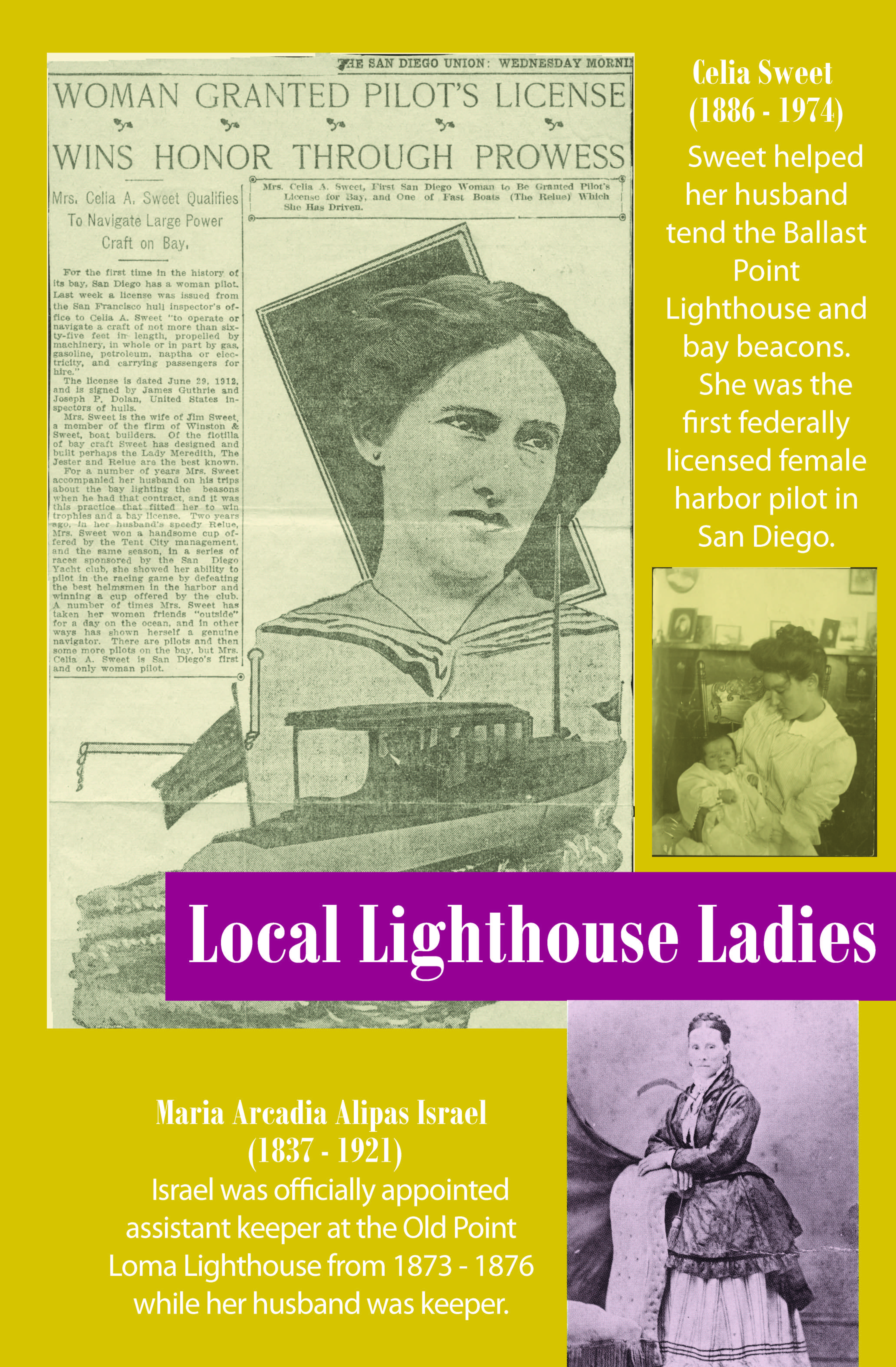 Exhibit panel titled "Local Lighthouse Ladies." Audio and text transcript below.