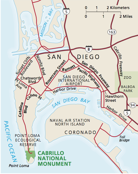 Area map around Cabrillo National Monument
