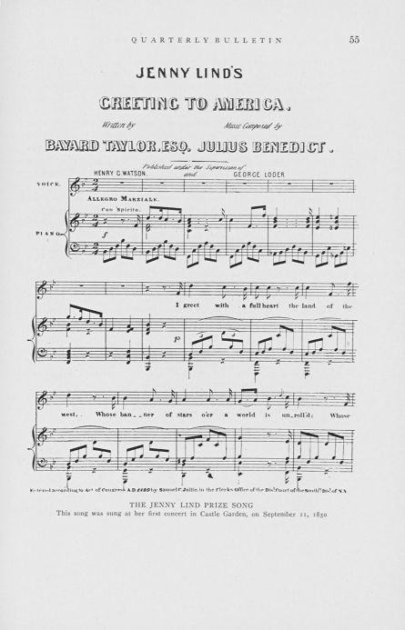 Sheet music for Jenny Lind's Greeting to America song