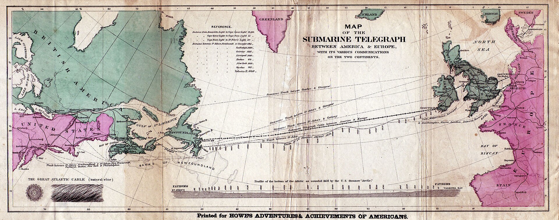 A map of transatlantic cables from 1858.