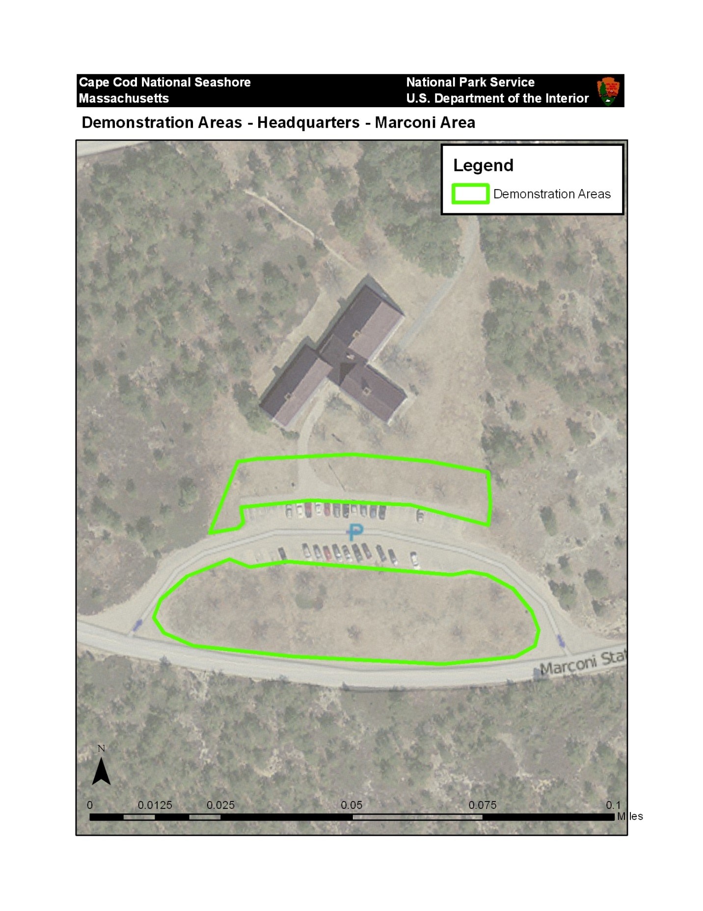 A map depicting highlighted areas at a parking lot.