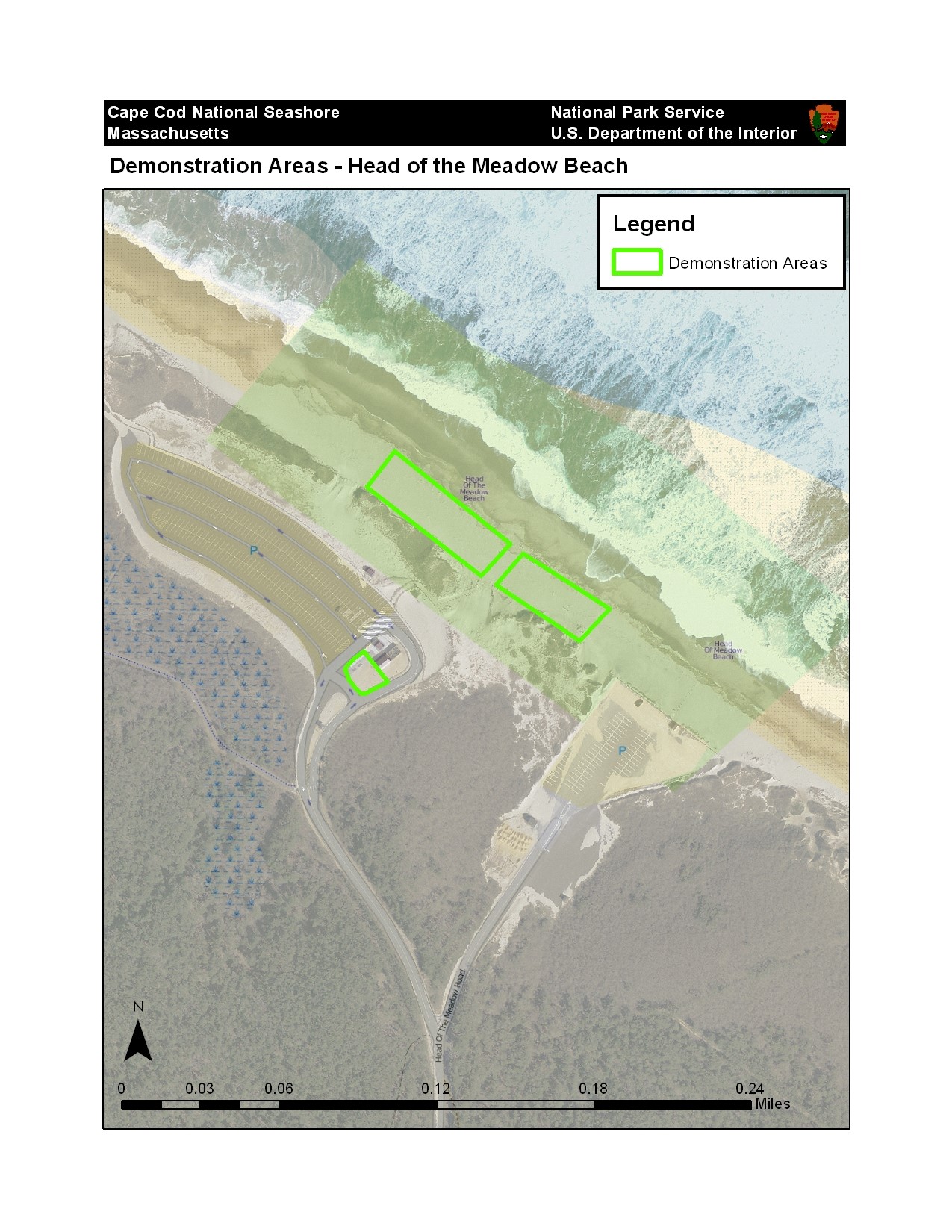 A map depicting highlighted areas at a beach.