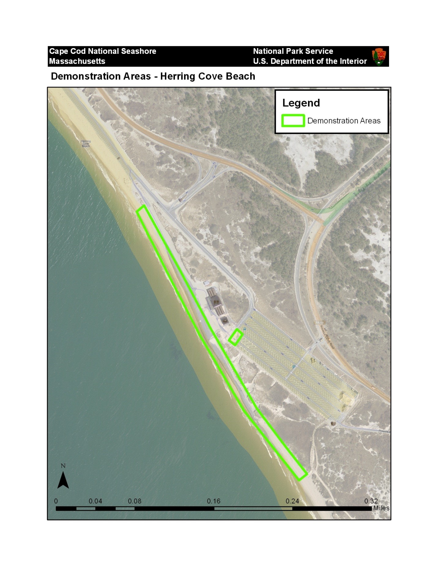 A map depicting highlighted areas at a beach.