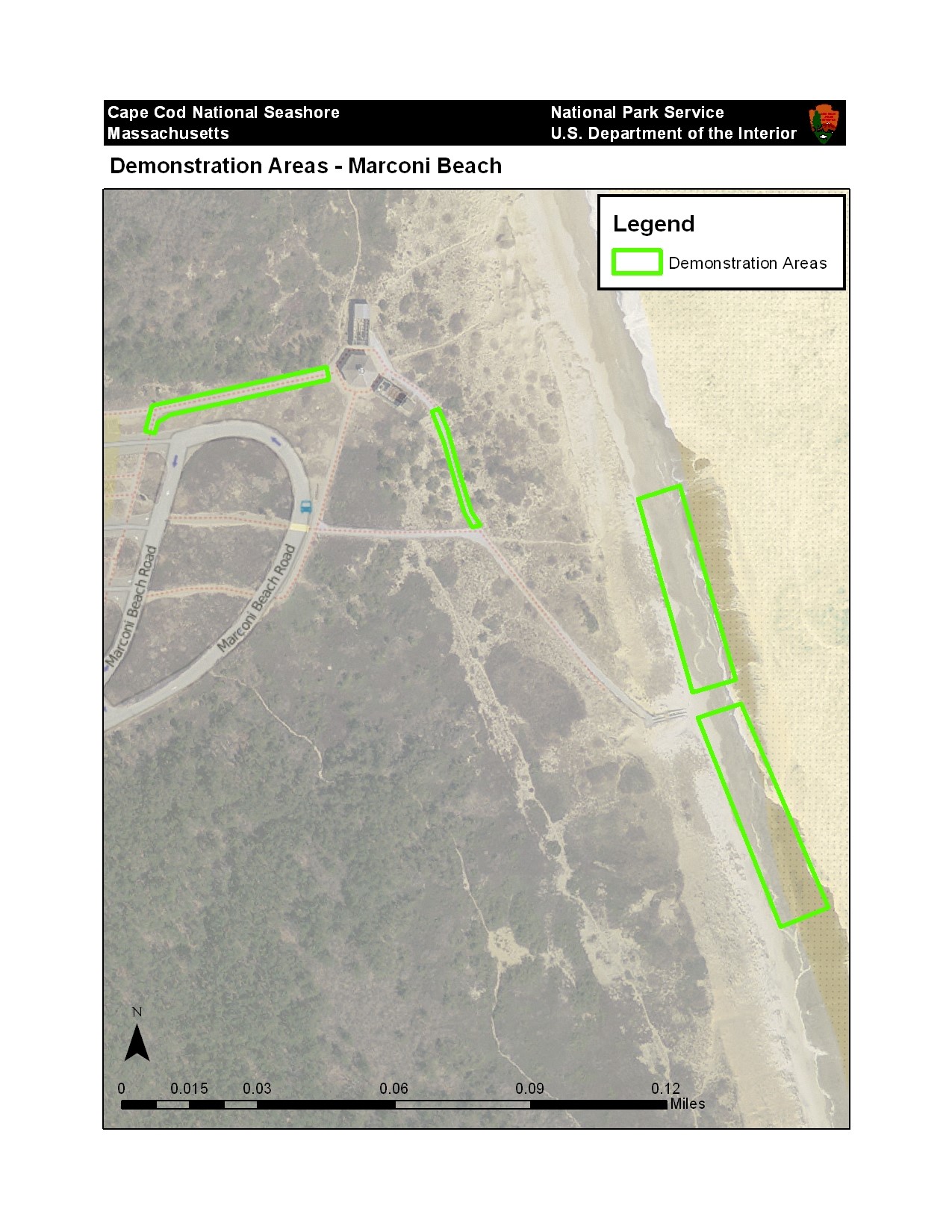 A map depicting highlighted areas at a beach.