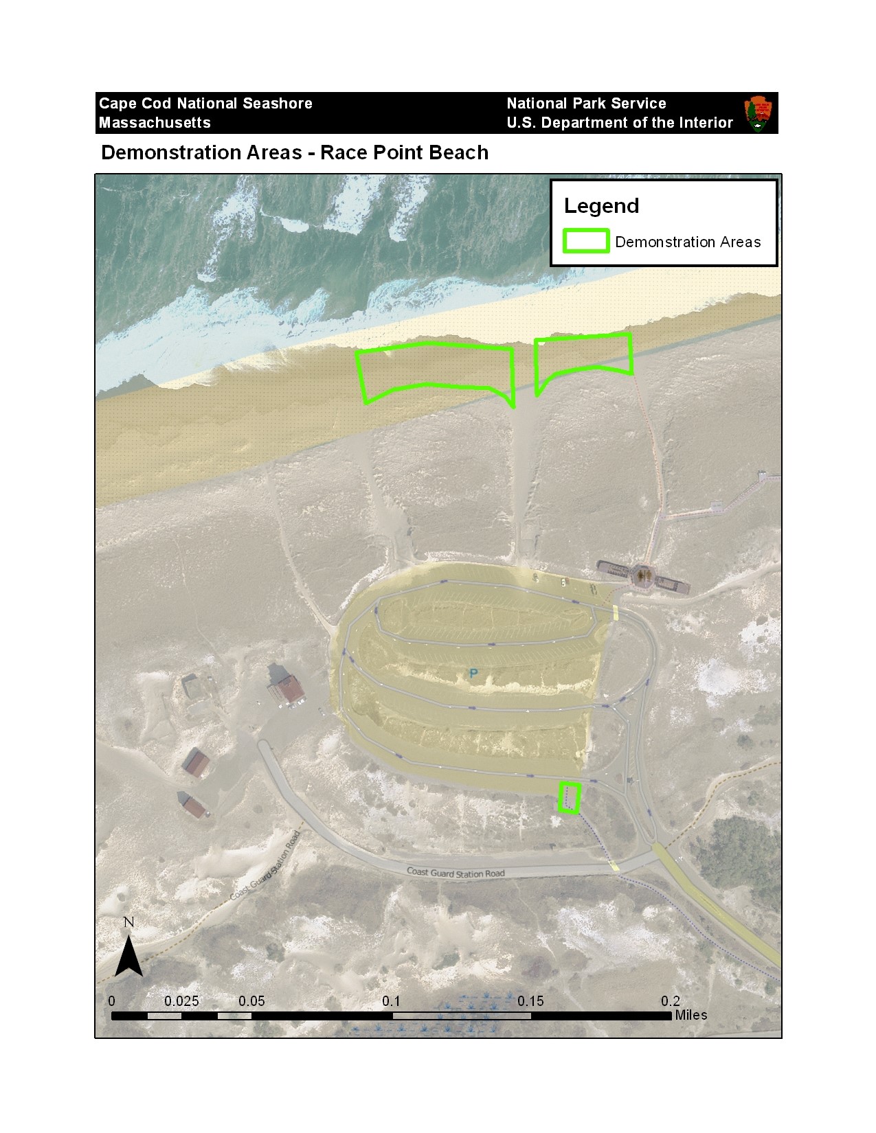 A map depicting highlighted areas at a beach.
