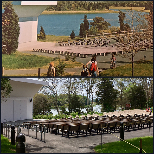 Rehabilitation of the 1960s-era Salt Pond Amphitheater is complete. The National Park Service will host several ranger programs and events there this summer. (Side-by-side images show the amphitheater just after completion, and modern day.