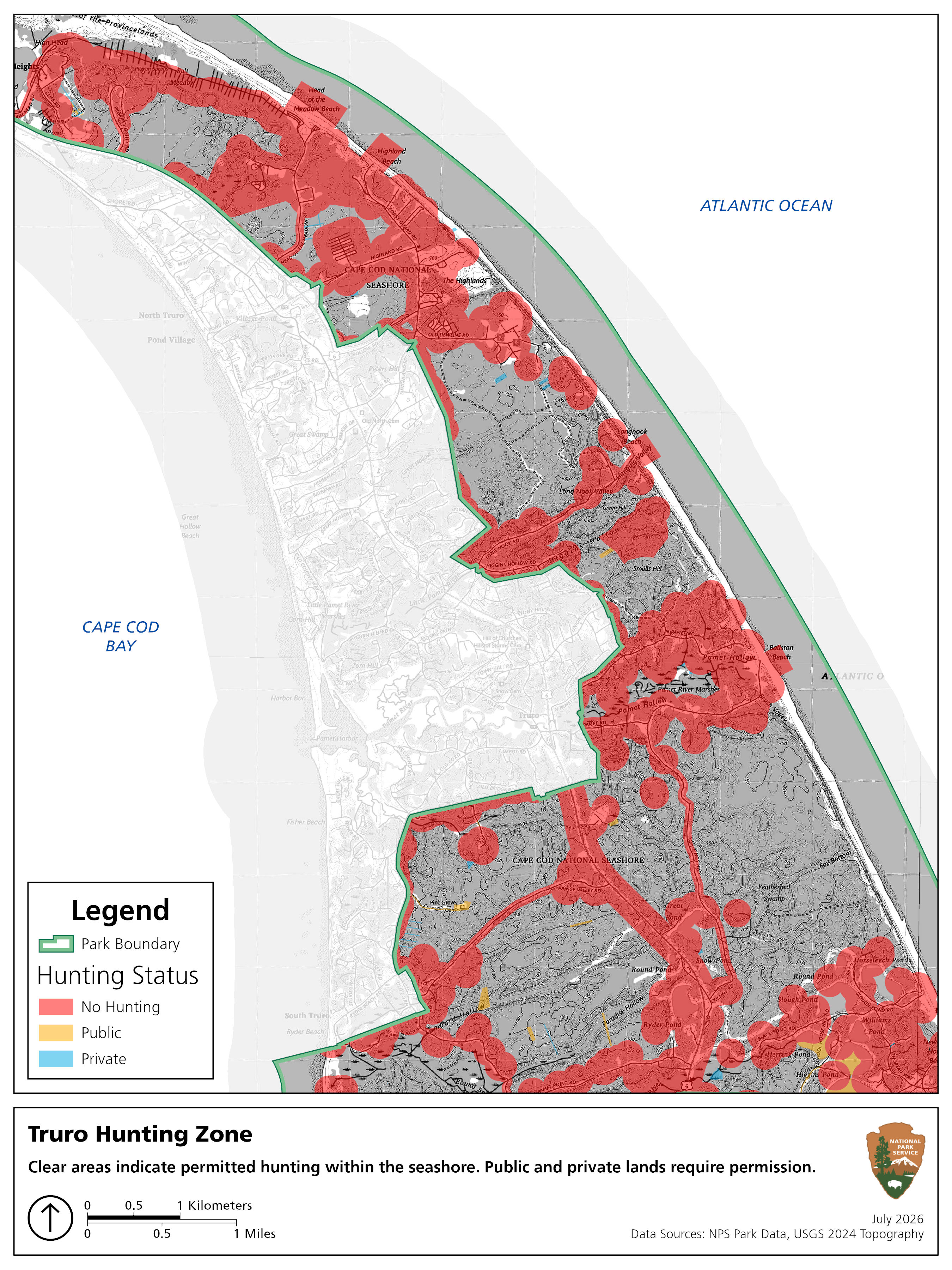 Map of Truro area with highlighted hunting areas.