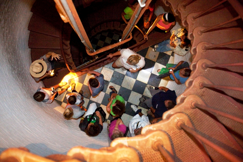 Picture of the interior of Cape Hatteras Lighthouse during a night climb.