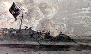 Artwork of the shelling of Fort Hatteras