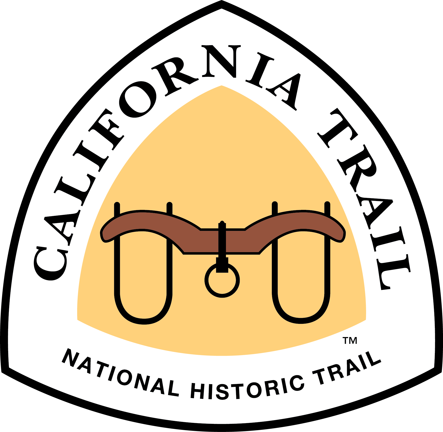 A triangle with "California Trail" and a silhouette of an oxen yoke.
