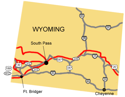 Image map location of South Pass, Wyoming.