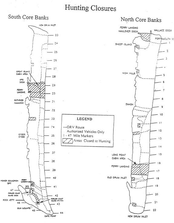 Map of north and south core showing areas closed to hunting
