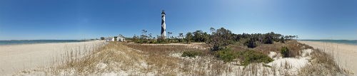 A panorama of the Cape Lookout Lightstation from the sound.
