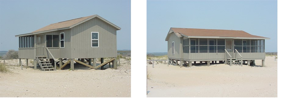 Two images showing the size difference in cabins at Great Island Cabin Camp