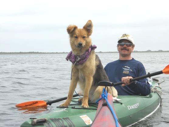 Prancer and her owner kayaking in Core Sound