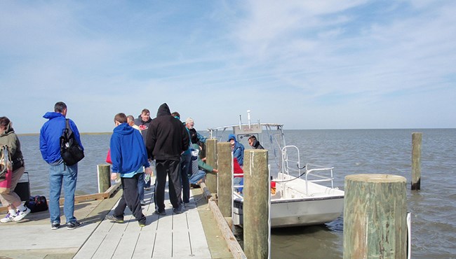 Visitors arriving from Ocracoke aboard the ferry.