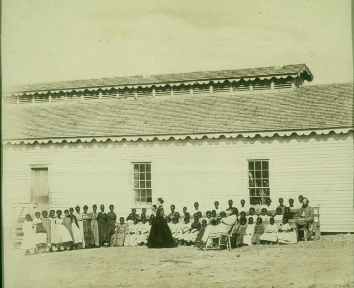 Teachers and Students at the Camp Nelson Home for Colored Refugees Schoolhouse.