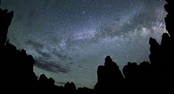 The Milky Way above silhouetted rock pinnacles