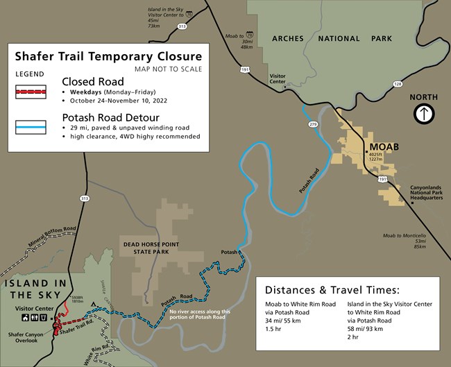 Map displays the shafer trail road as temporarily closed.