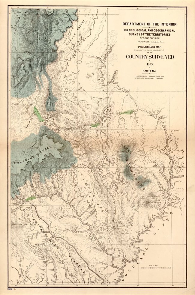 Old fashioned map of the geologic features in south central Utah and northern Arizona