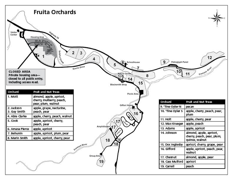 Map of 19 orchards in Capitol Reef